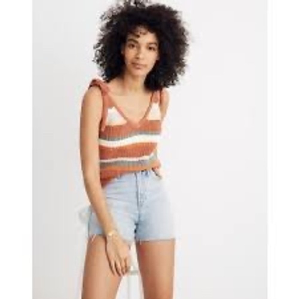 Madewell Striped Tie-Shoulder Sweater Tank Top Rust Multi XXS